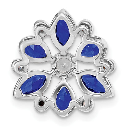 14K Weißgold Saphir und Echt Diamant Kette Anhänger