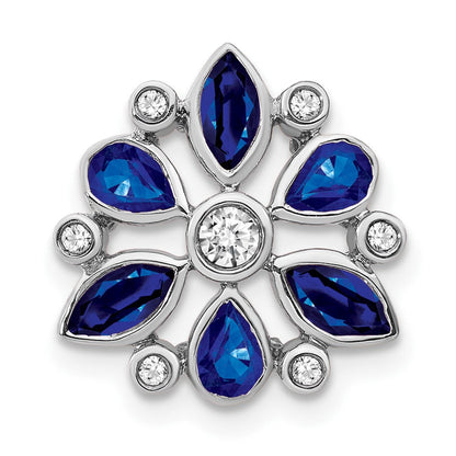 14K Weißgold Saphir und Echt Diamant Kette Anhänger