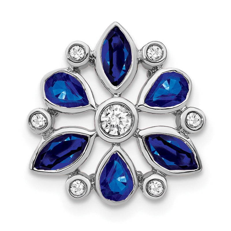 14K Weißgold Saphir und Echt Diamant Kette Anhänger