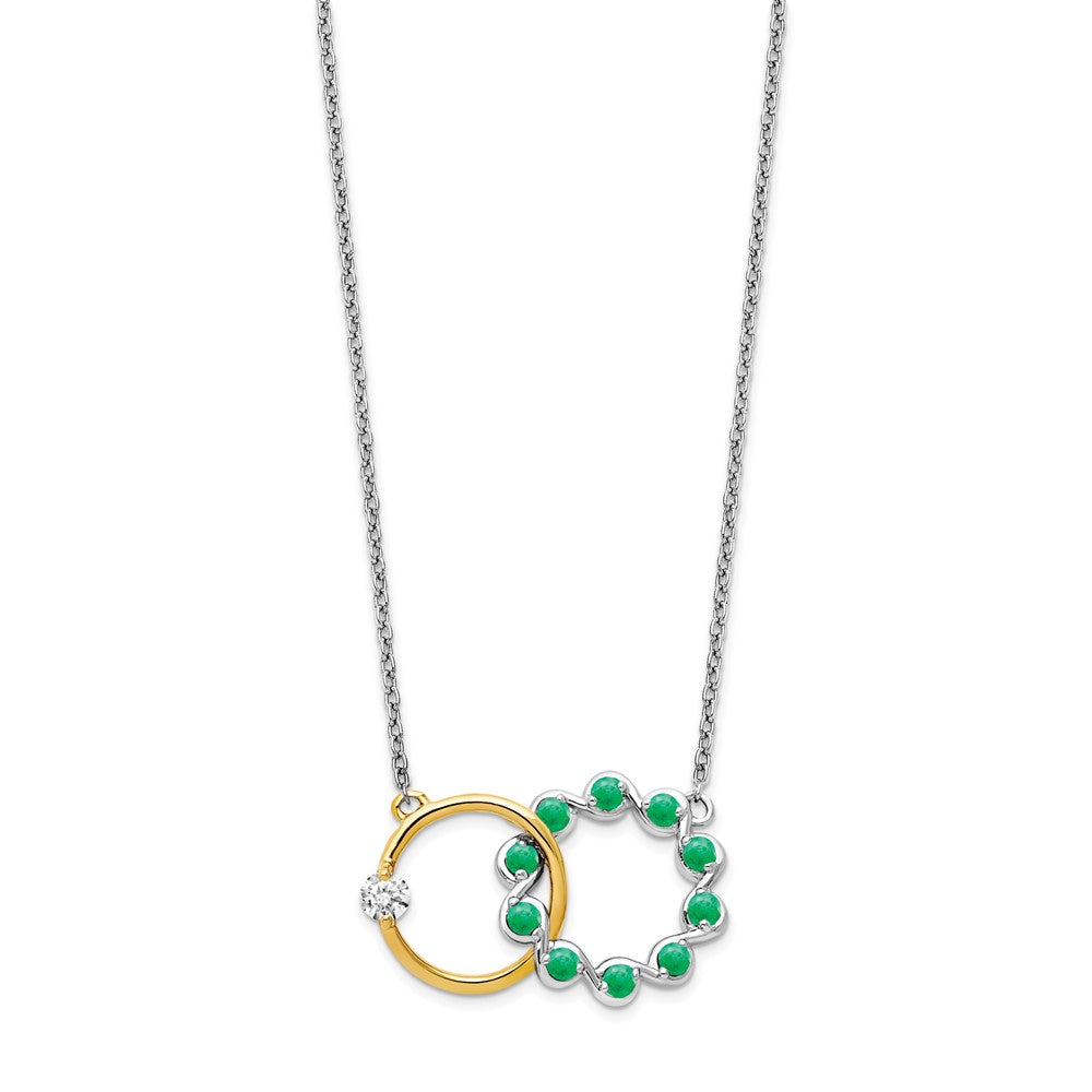 14K Bicolor Gold Smaragd und Echt Diamant 18 Zoll. Kreise Halskette