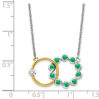 14K Bicolor Gold Smaragd und Echt Diamant 18 Zoll. Kreise Halskette