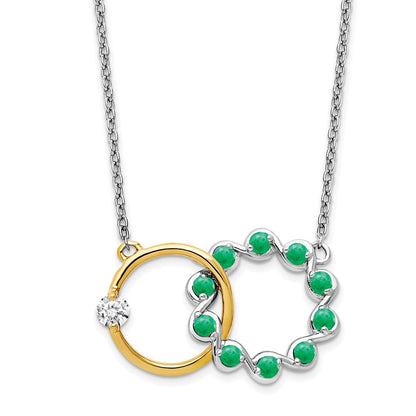 14K Bicolor Gold Smaragd und Echt Diamant 18 Zoll. Kreise Halskette