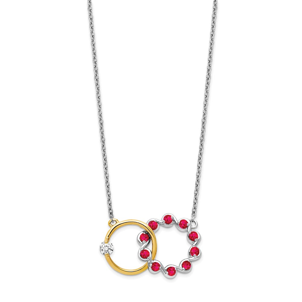 14K Bicolor Gold Rubin und Echt Diamant 18 Zoll. Kreise Halskette