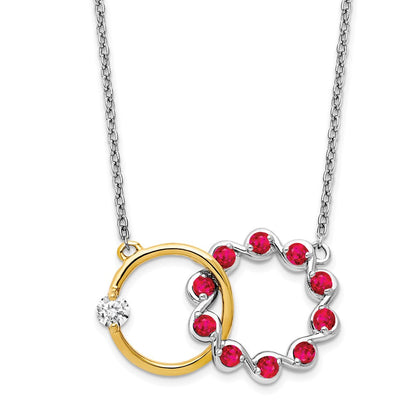 14K Bicolor Gold Rubin und Echt Diamant 18 Zoll. Kreise Halskette