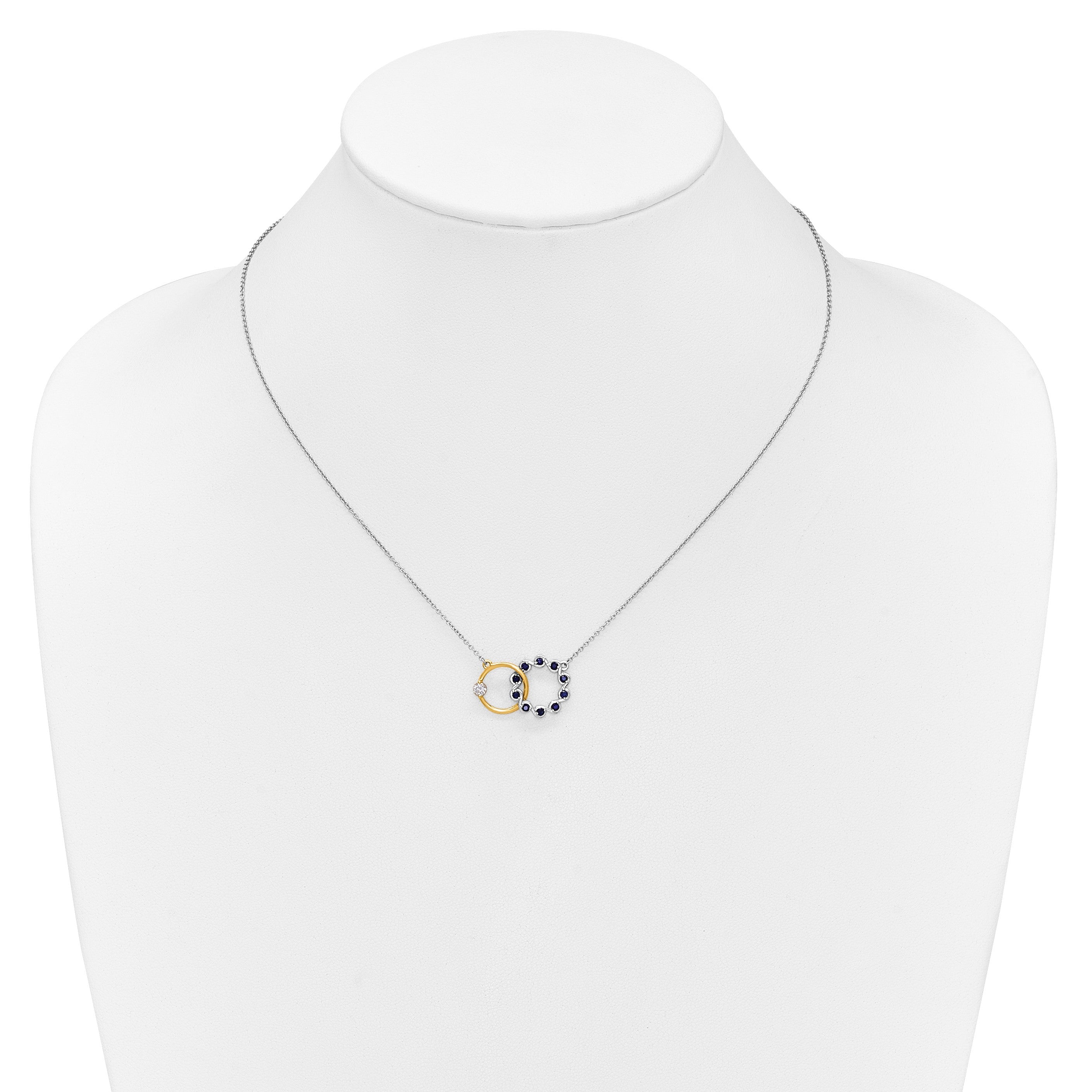 14K Bicolor Gold Saphir und Echt Diamant 18 Zoll. Kreise Halskette