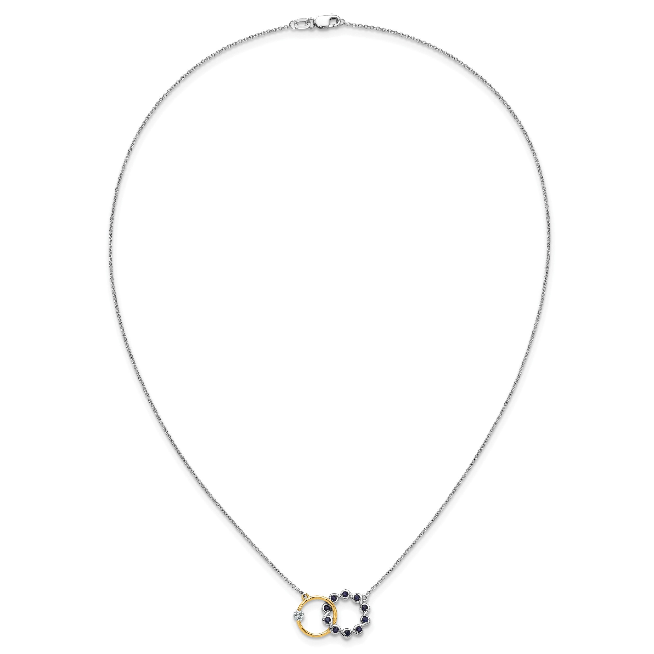 14K Bicolor Gold Saphir und Echt Diamant 18 Zoll. Kreise Halskette