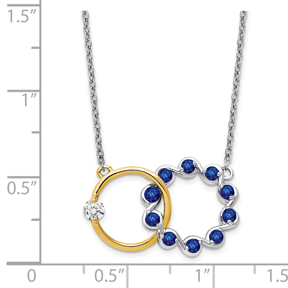 14K Bicolor Gold Saphir und Echt Diamant 18 Zoll. Kreise Halskette