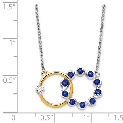 14K Bicolor Gold Saphir und Echt Diamant 18 Zoll. Kreise Halskette