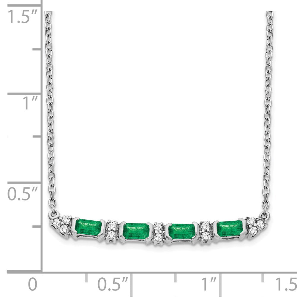 14K Weißgold Smaragd und Echt Diamant 18 Zoll. Stab Halskette