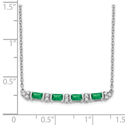 14K Weißgold Smaragd und Echt Diamant 18 Zoll. Stab Halskette