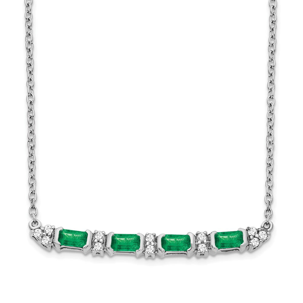 14K Weißgold Smaragd und Echt Diamant 18 Zoll. Stab Halskette