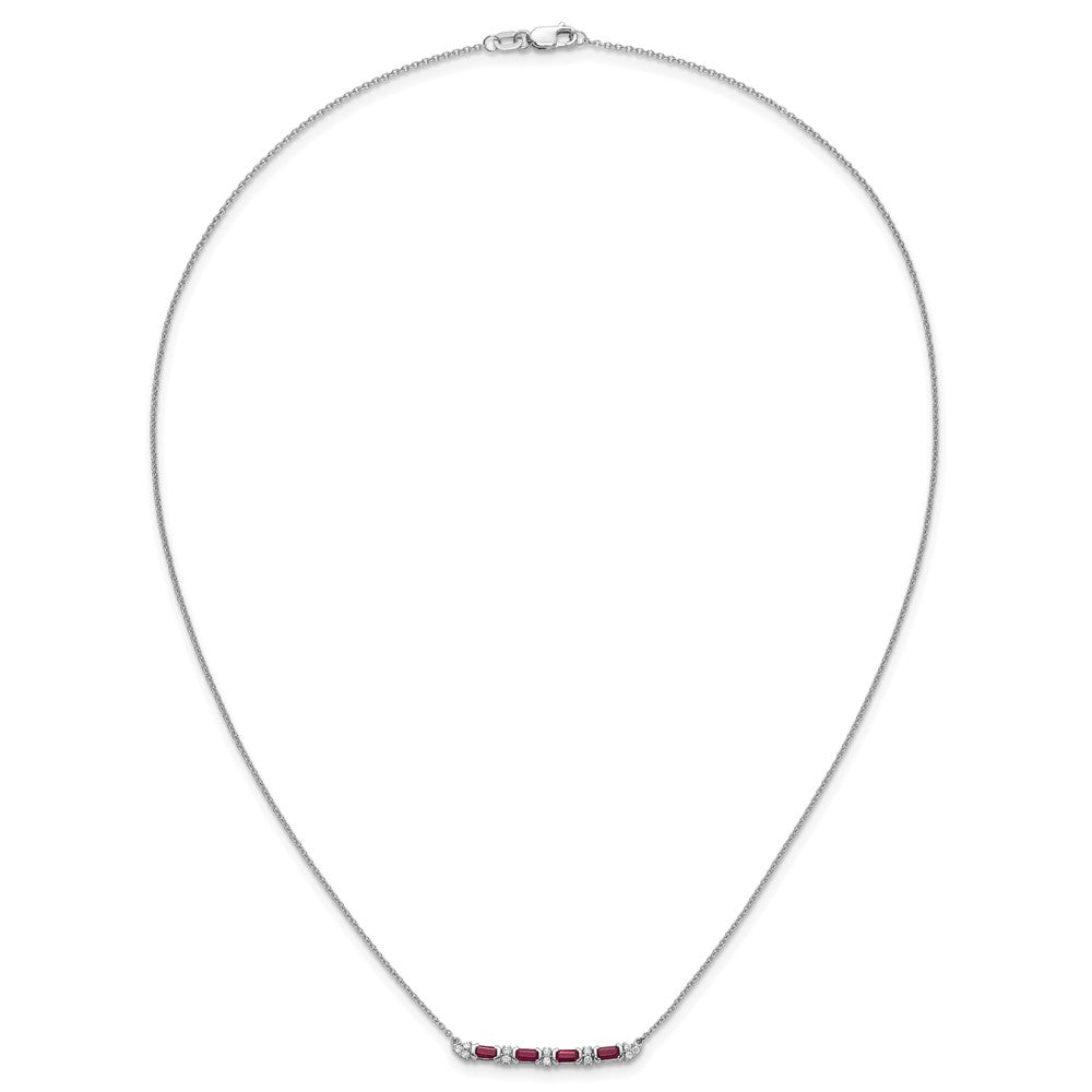 14K Weißgold Rubin und Echt Diamant 18 Zoll. Stab Halskette