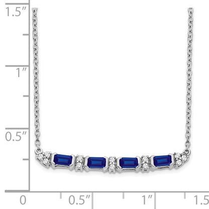 14K Weißgold Saphir und Echt Diamant 18 Zoll. Stab Halskette