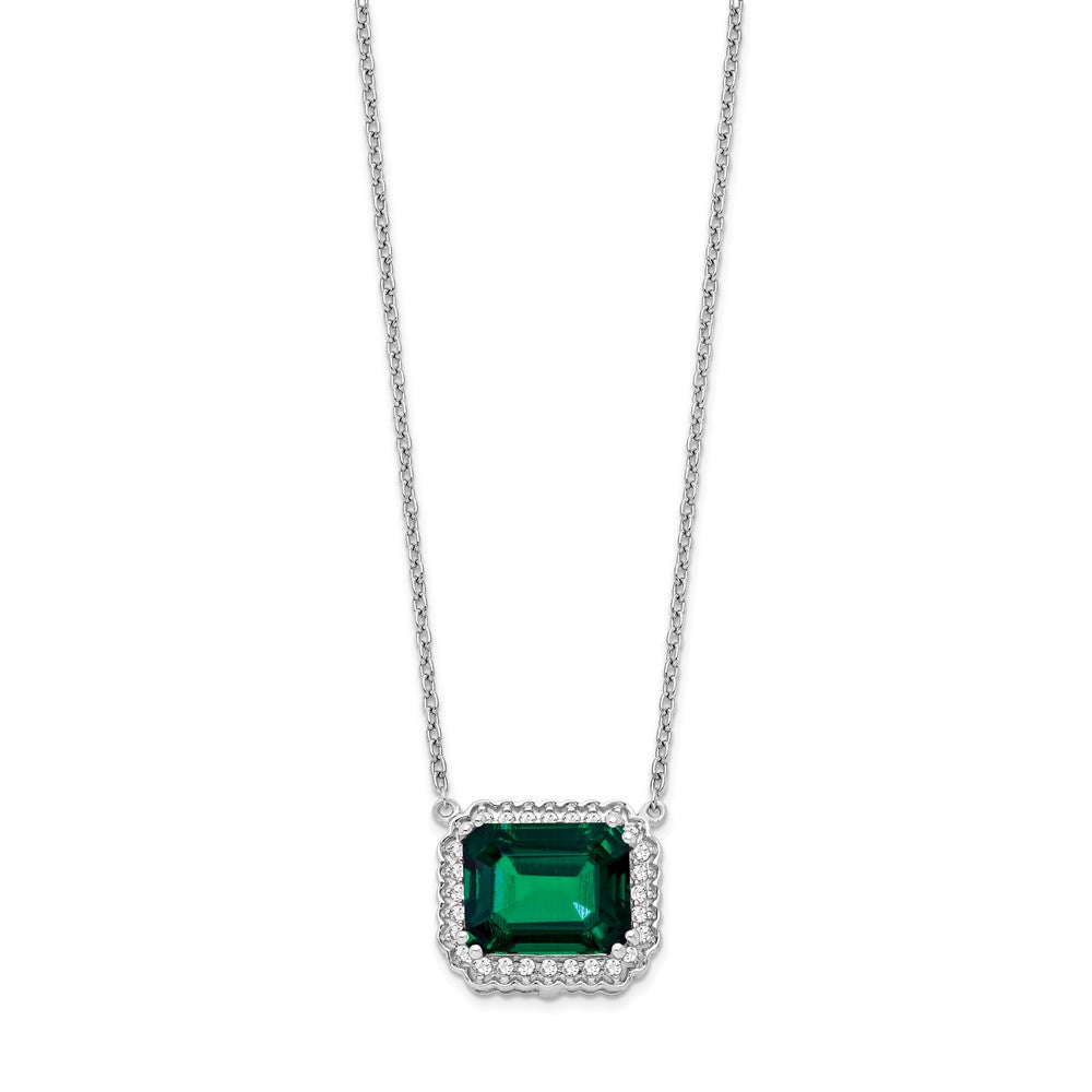 14K Weißgold Octagon Erzeugt Smaragd und Echt Diamant 18 Zoll. Halskette