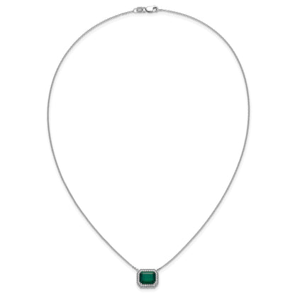 14K Weißgold Octagon Erzeugt Smaragd und Echt Diamant 18 Zoll. Halskette
