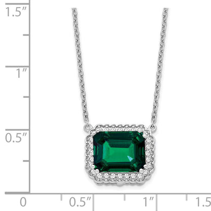14K Weißgold Octagon Erzeugt Smaragd und Echt Diamant 18 Zoll. Halskette