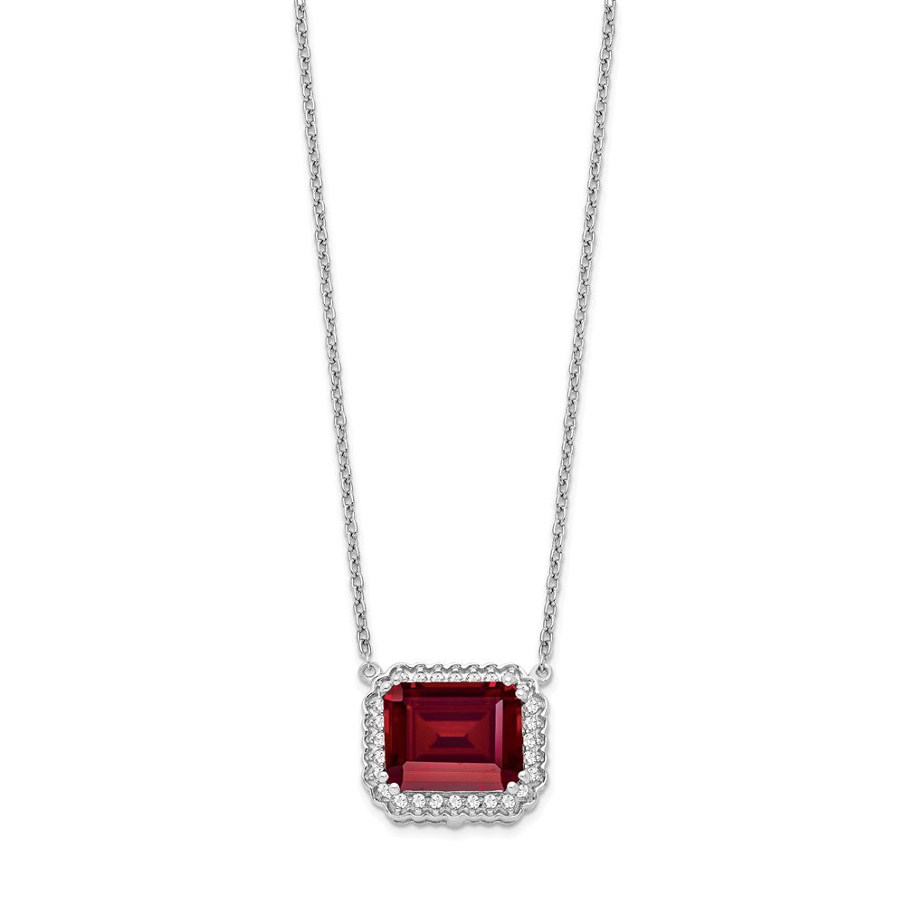 14K Weißgold Octagon Erzeugt Rubin und Echt Diamant 18 Zoll. Halskette