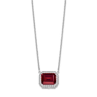 14K Weißgold Octagon Erzeugt Rubin und Echt Diamant 18 Zoll. Halskette