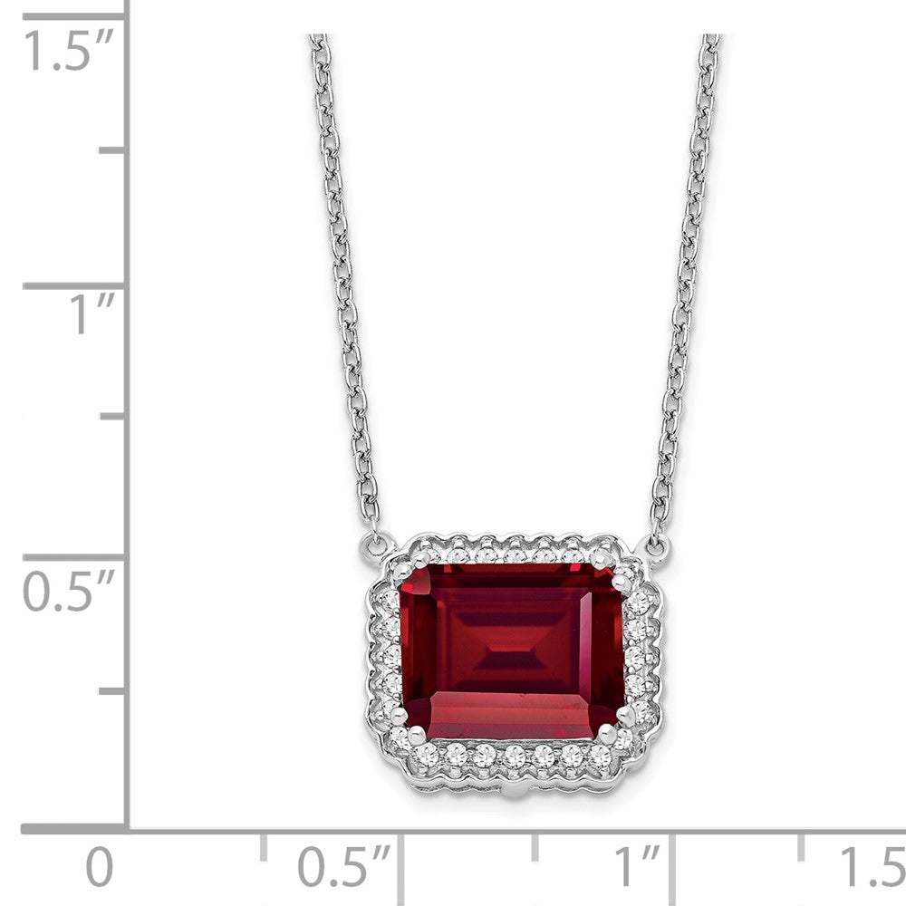 14K Weißgold Octagon Erzeugt Rubin und Echt Diamant 18 Zoll. Halskette