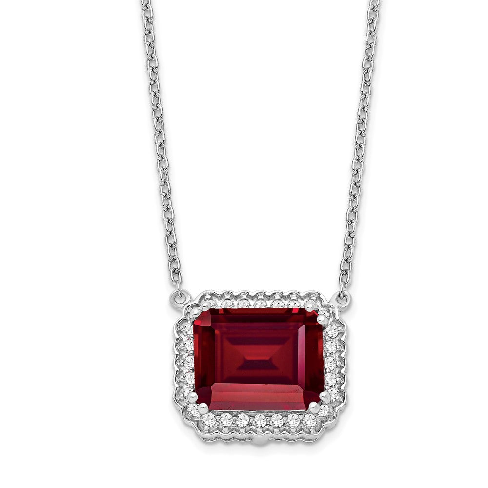 14K Weißgold Octagon Erzeugt Rubin und Echt Diamant 18 Zoll. Halskette
