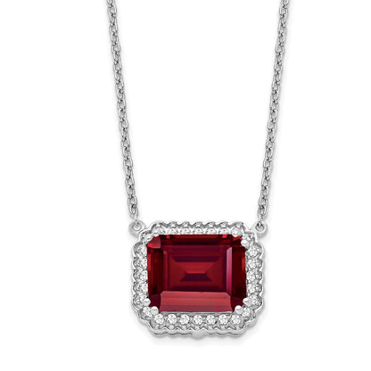 14K Weißgold Octagon Erzeugt Rubin und Echt Diamant 18 Zoll. Halskette
