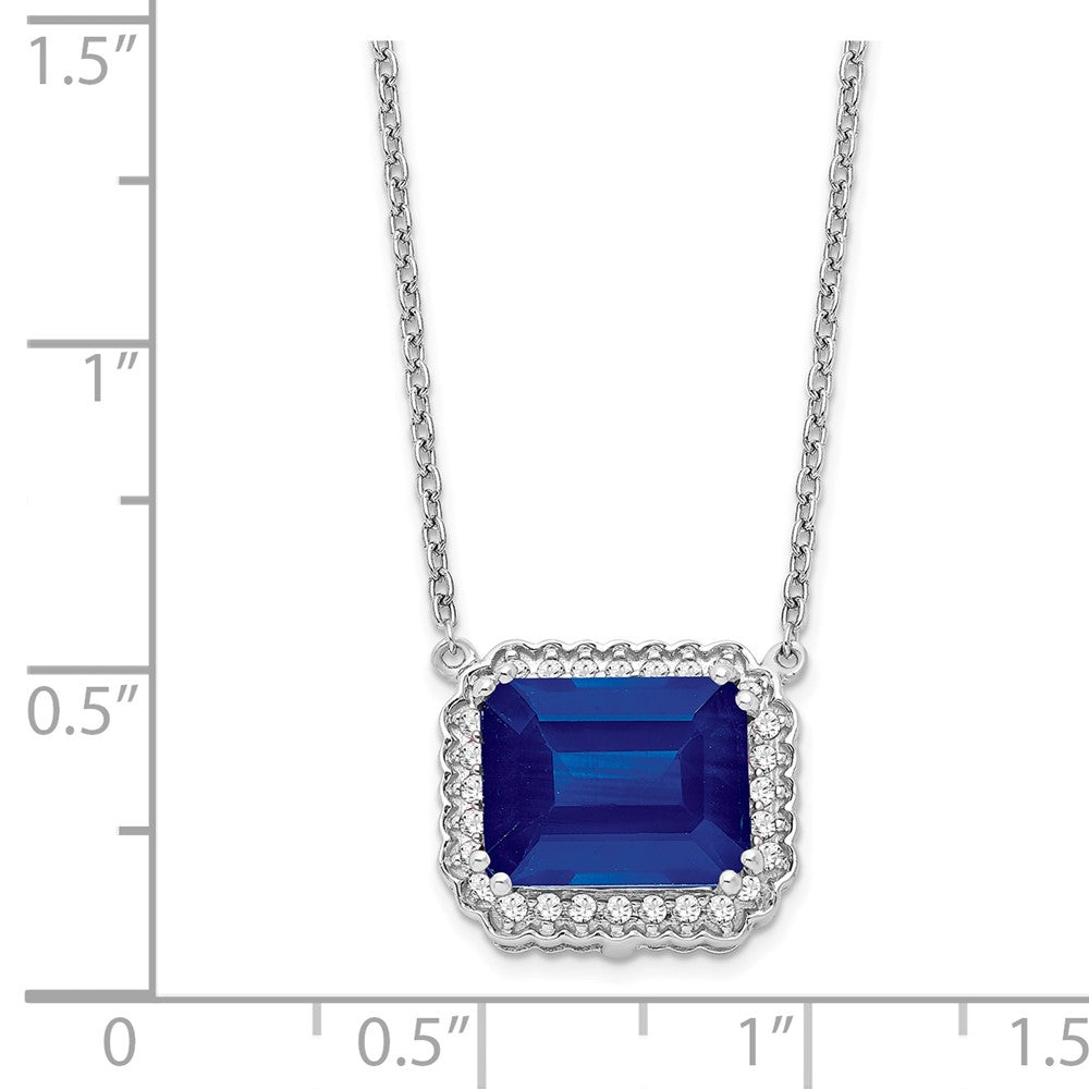 14K Weißgold Octagon Erzeugt Saphir und Echt Diamant 18 Zoll. Halskette