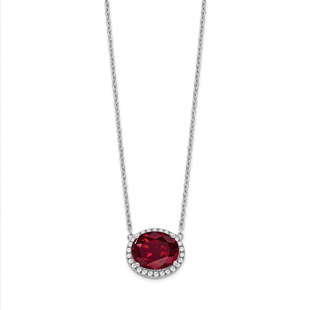 14K Weißgold Oval Erzeugt Rubin/real Diamant 18 Zoll. Heiligenschein Halskette