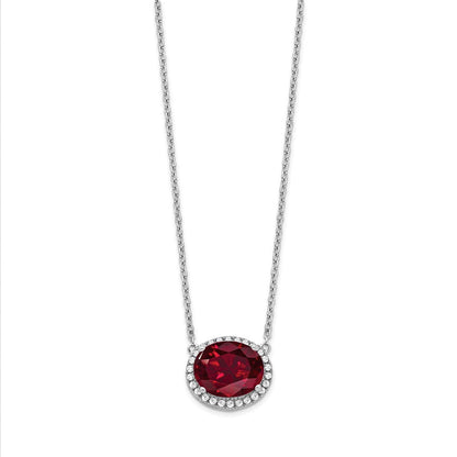 14K Weißgold Oval Erzeugt Rubin/real Diamant 18 Zoll. Heiligenschein Halskette
