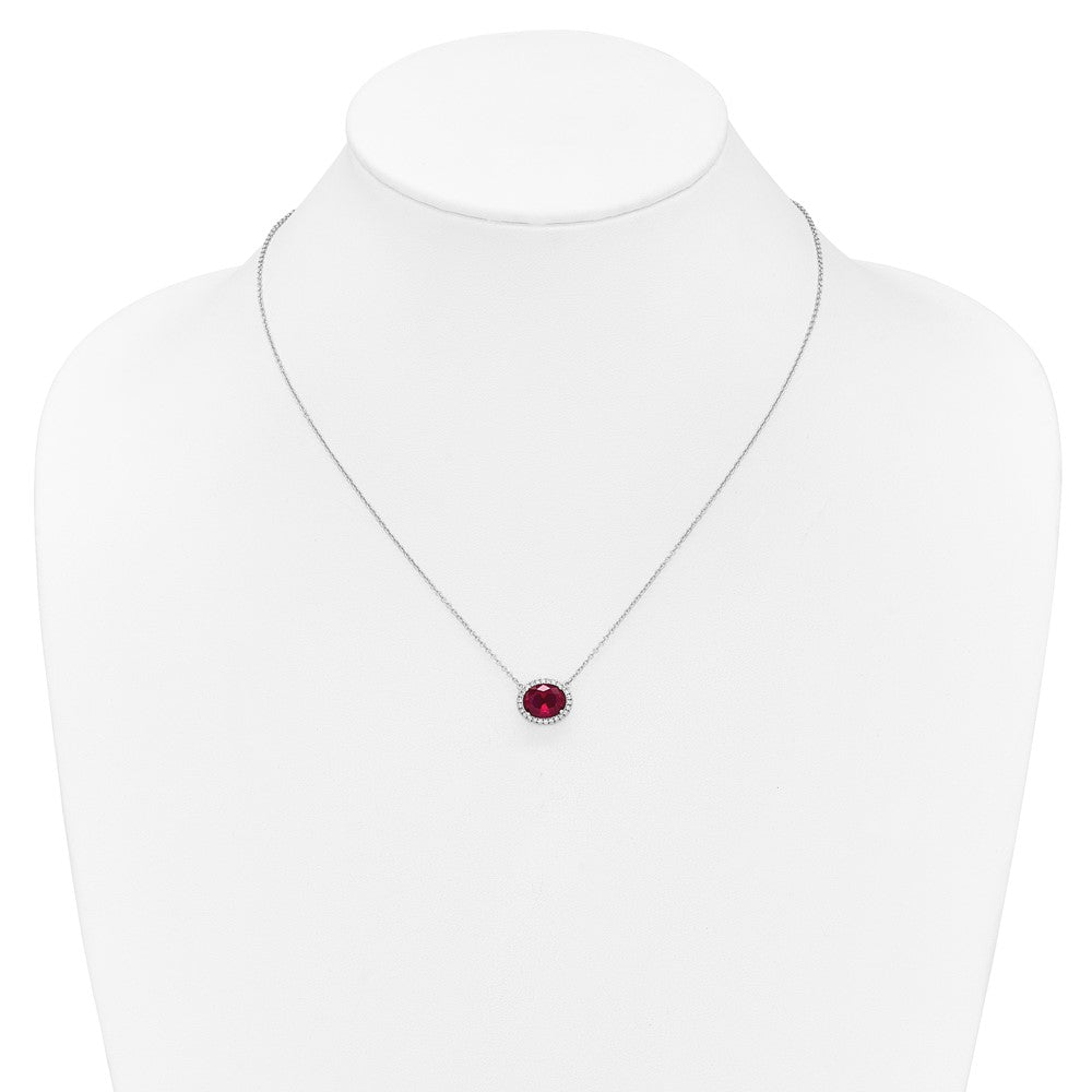 14K Weißgold Oval Erzeugt Rubin/real Diamant 18 Zoll. Heiligenschein Halskette