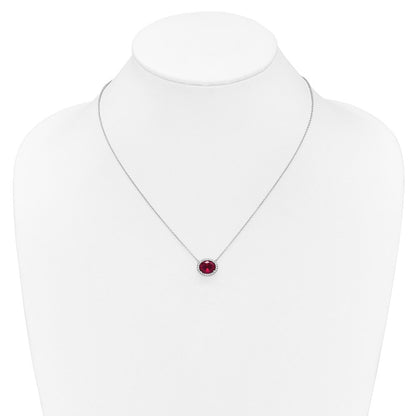 14K Weißgold Oval Erzeugt Rubin/real Diamant 18 Zoll. Heiligenschein Halskette