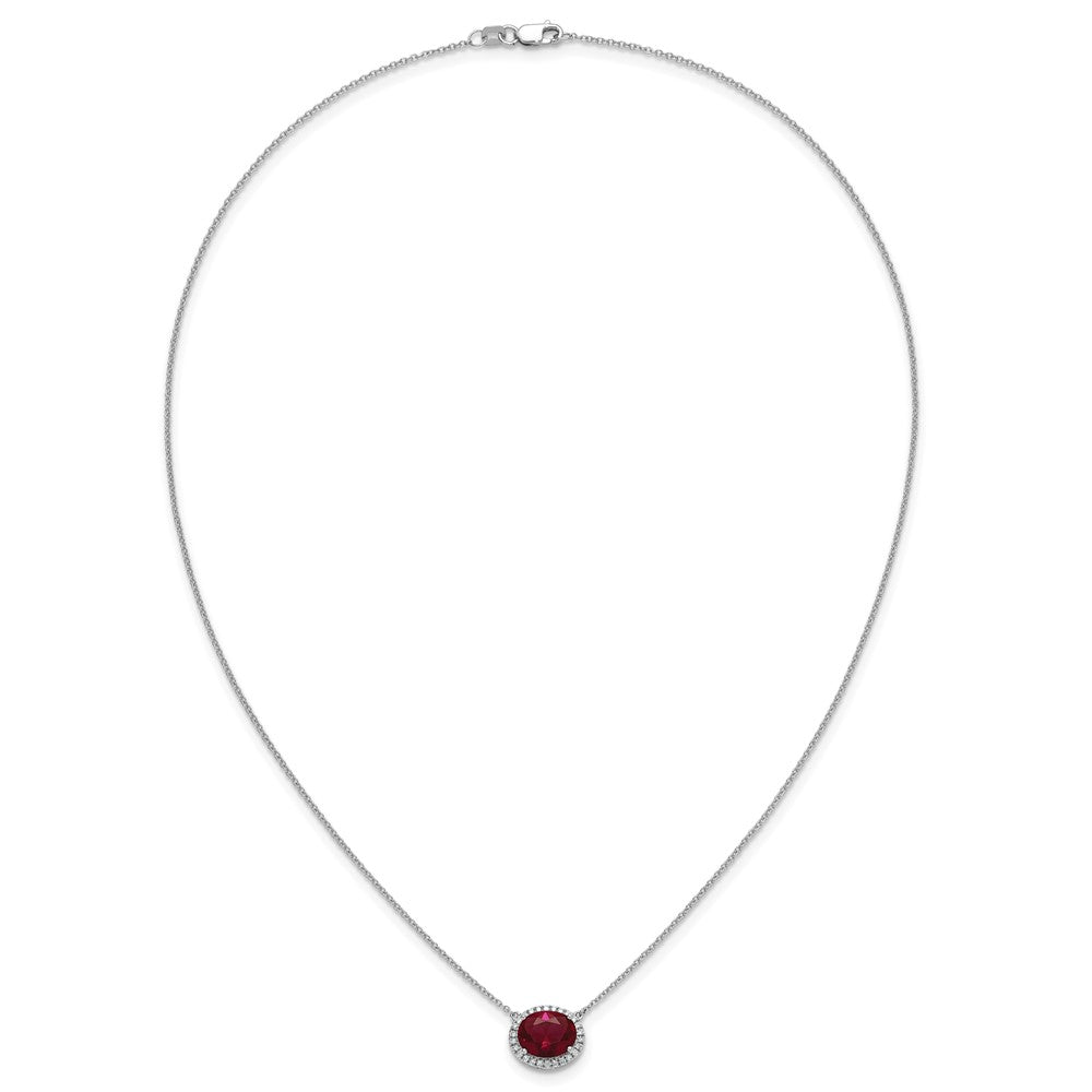 14K Weißgold Oval Erzeugt Rubin/real Diamant 18 Zoll. Heiligenschein Halskette