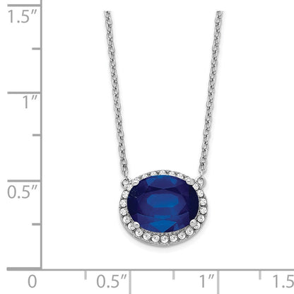 14K Weißgold Oval Erzeugt Saphir/real Diamant 18 Zoll. Heiligenschein Halskette