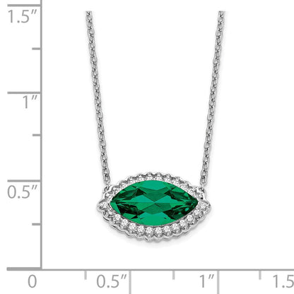 14K Weißgold Marquise Creat. Smaragd/real Diamant 18 Zoll. Heiligenschein Halskette