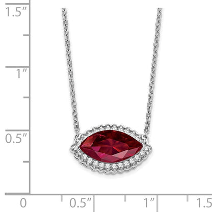 14K Weißgold Marquise Erzeugt Rubin/real Diamant 18 Zoll. Heiligenschein Halskette