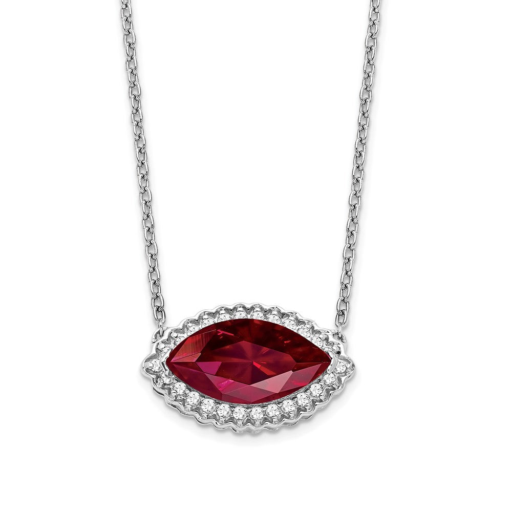 14K Weißgold Marquise Erzeugt Rubin/real Diamant 18 Zoll. Heiligenschein Halskette