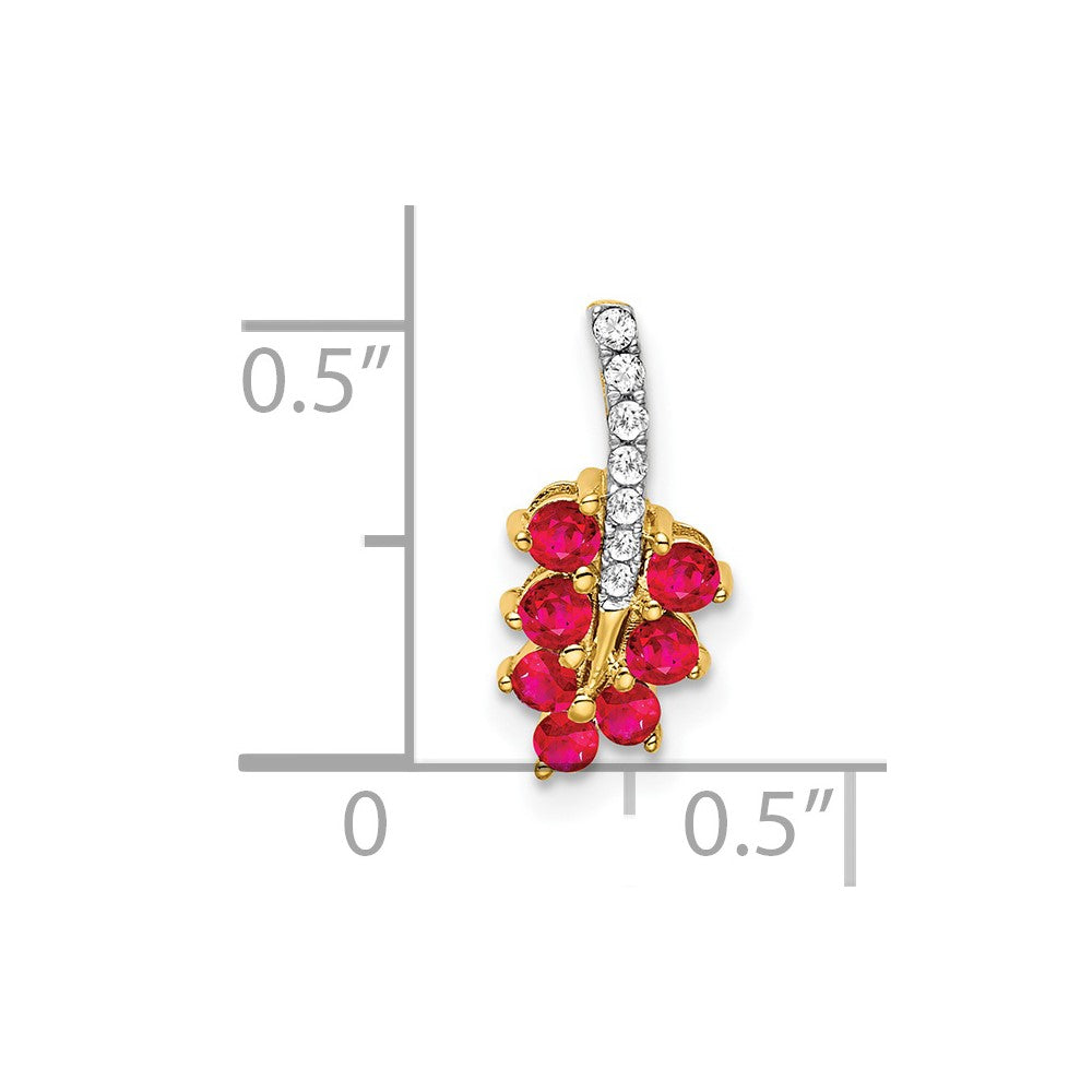 14K Gelbgold Anhänger mit Rubin und echtem Diamant in Blattform