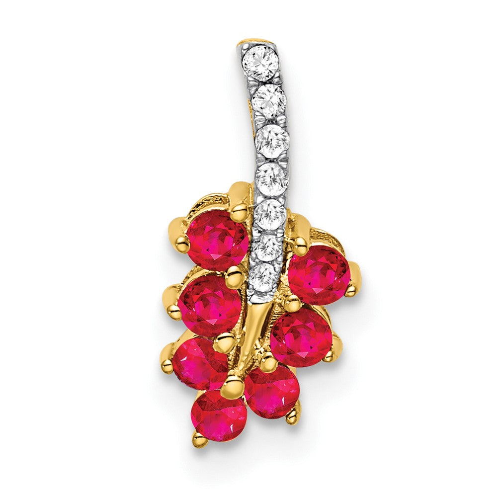 14K Gelbgold Anhänger mit Rubin und echtem Diamant in Blattform