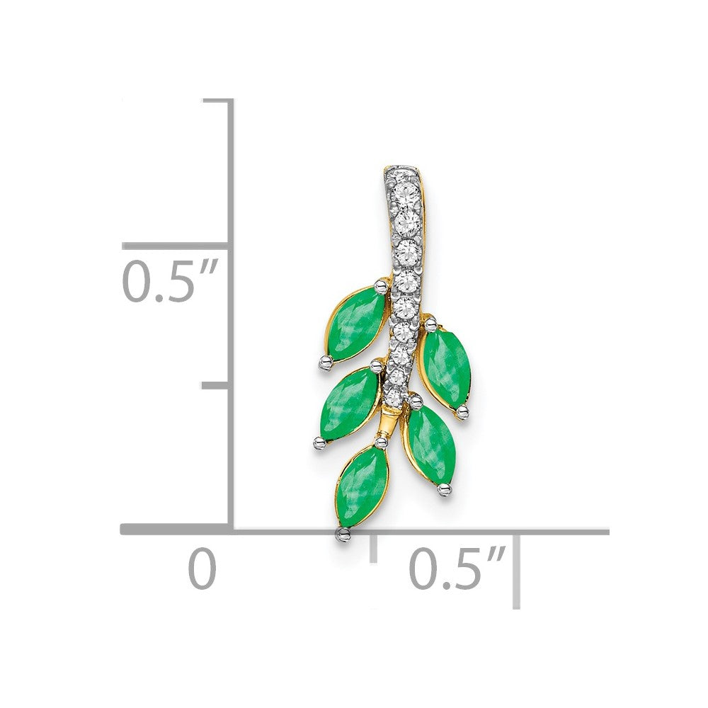 Blattanhänger aus 14K Gelbgold mit Smaragd und echtem Diamant