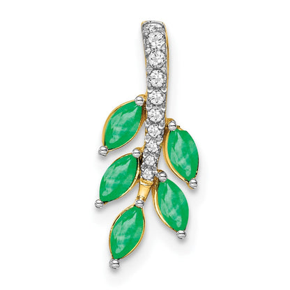 Blattanhänger aus 14K Gelbgold mit Smaragd und echtem Diamant