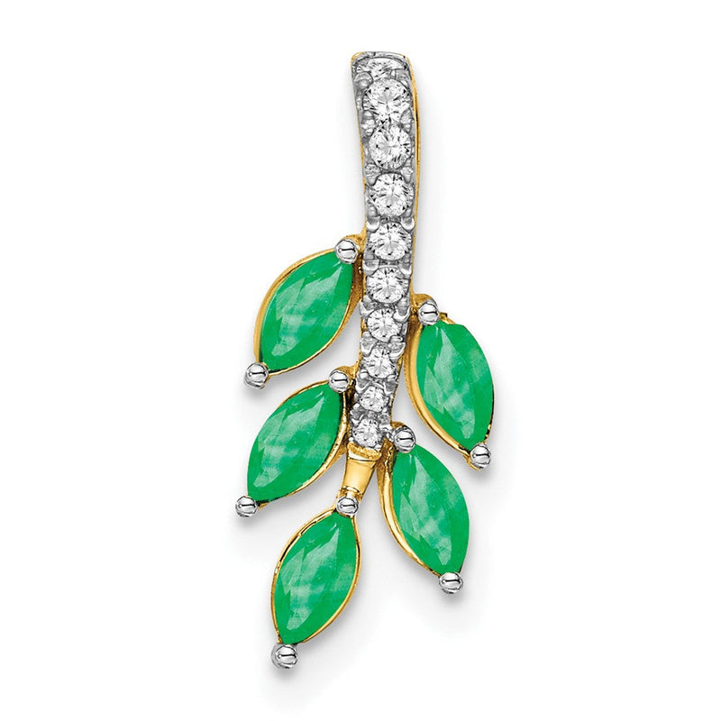 Blattanhänger aus 14K Gelbgold mit Smaragd und echtem Diamant