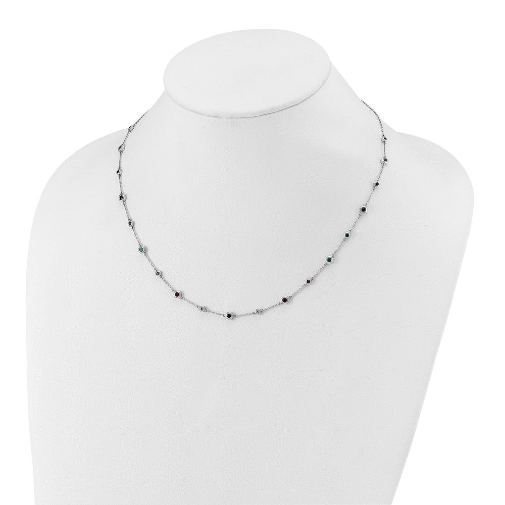 14K Weißgold Rubin/sapph/emerald/wht. Topas 18 Zoll. Station Halskette