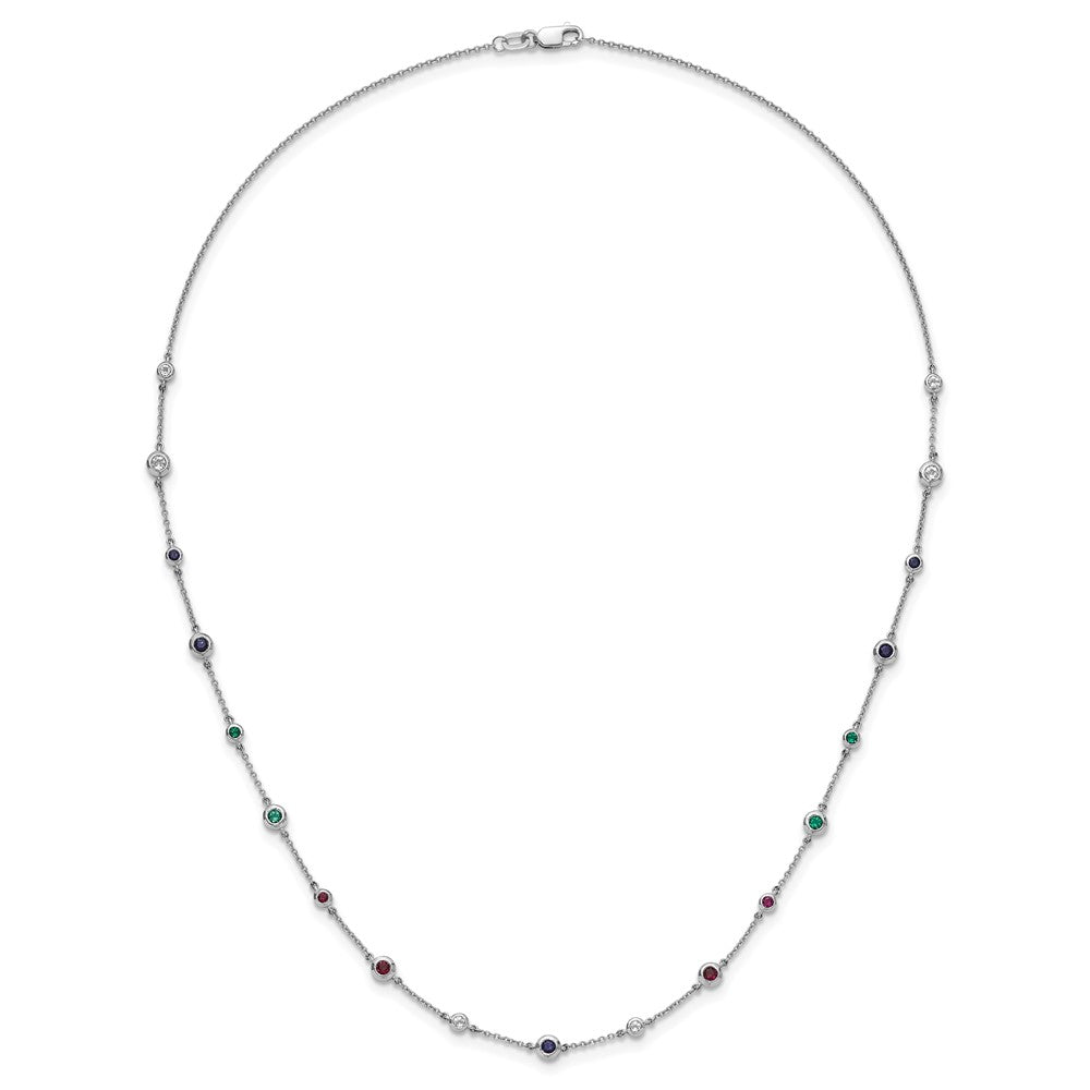 14K Weißgold Rubin/sapph/emerald/wht. Topas 18 Zoll. Station Halskette