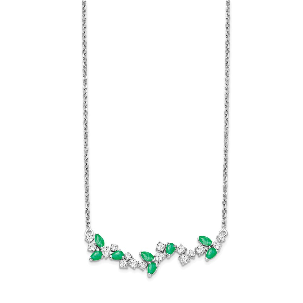 14K Weißgold Smaragd und Echt Diamant 18 Zoll. Blumen Stab Halskette