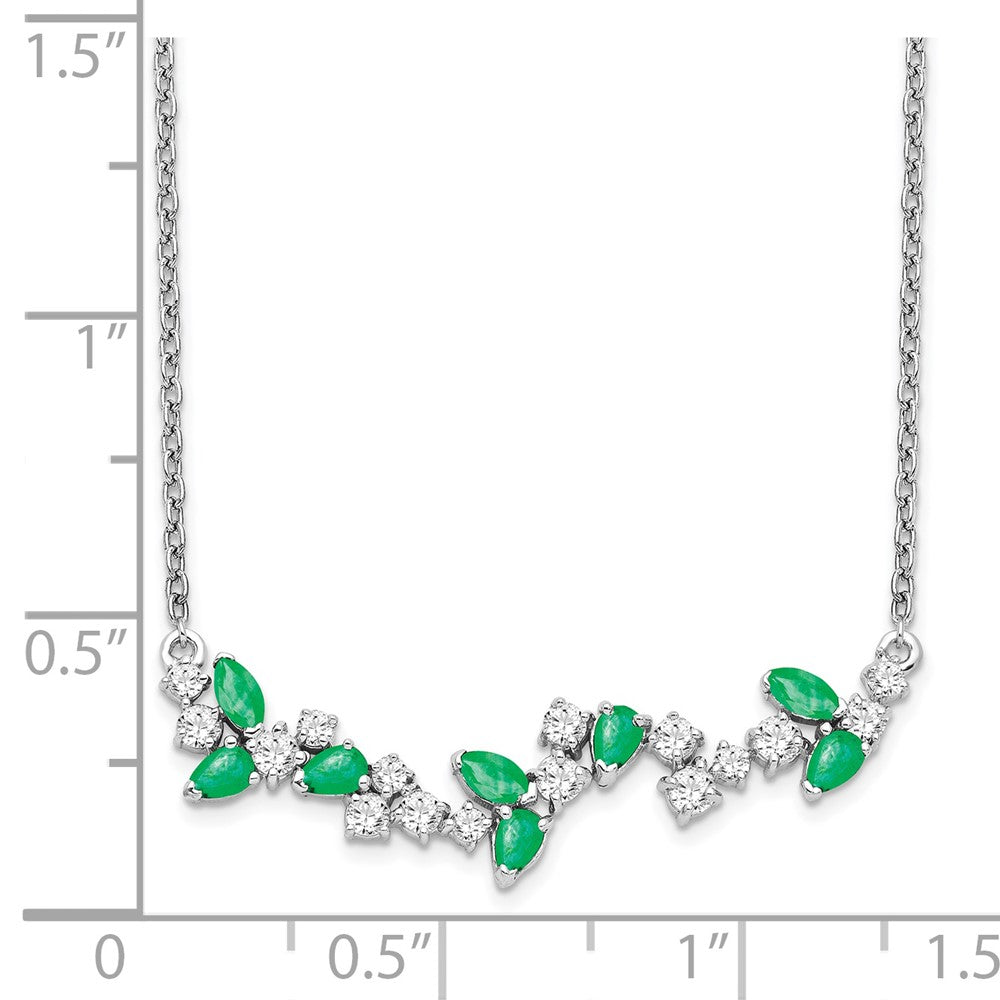 14K Weißgold Smaragd und Echt Diamant 18 Zoll. Blumen Stab Halskette