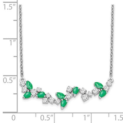 14K Weißgold Smaragd und Echt Diamant 18 Zoll. Blumen Stab Halskette