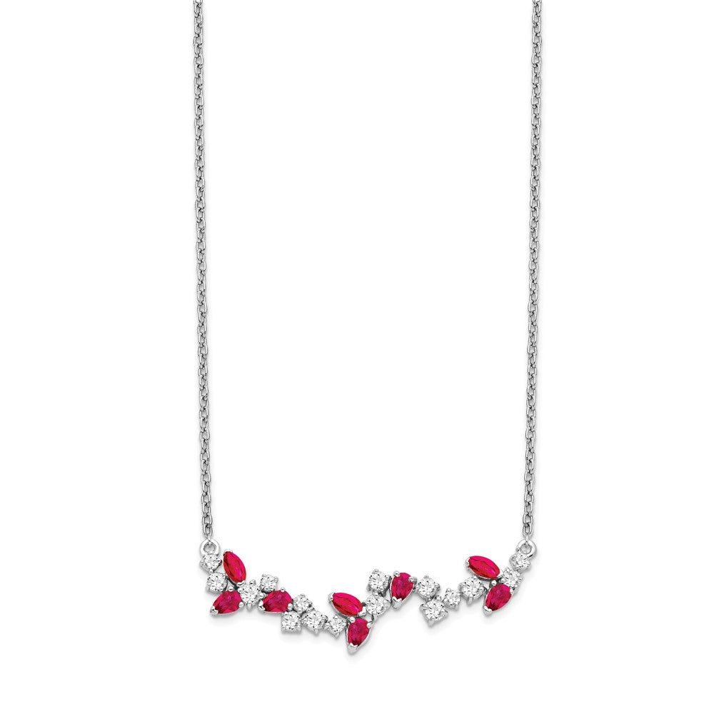 14K Weißgold Rubin und Echt Diamant 18 Zoll. Blumen Stab Halskette