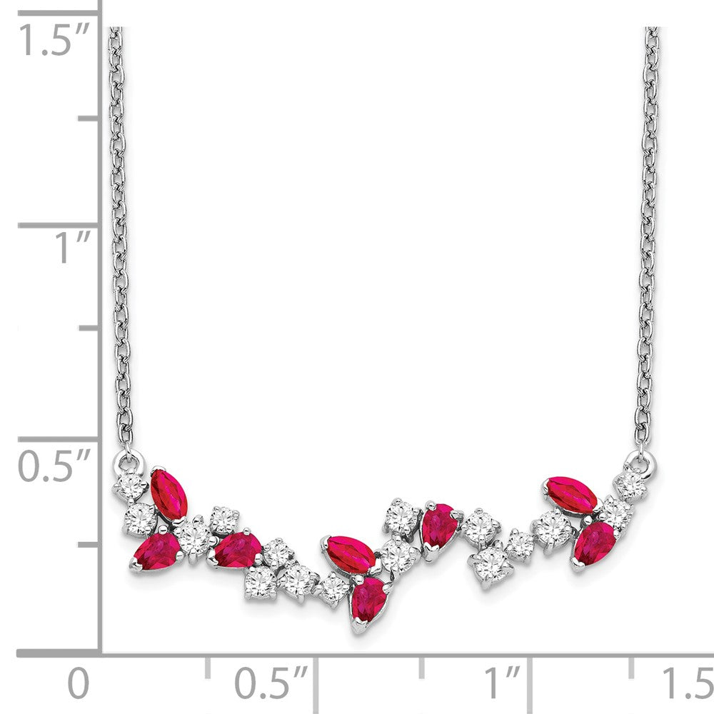 14K Weißgold Rubin und Echt Diamant 18 Zoll. Blumen Stab Halskette