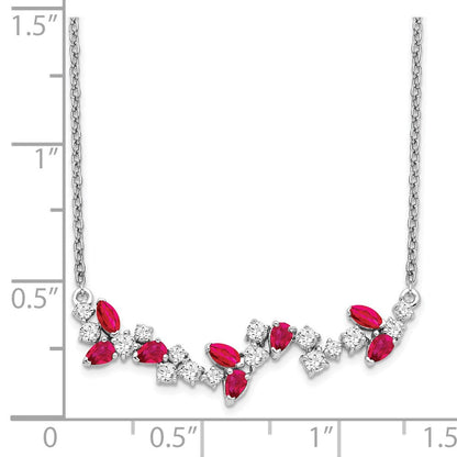 14K Weißgold Rubin und Echt Diamant 18 Zoll. Blumen Stab Halskette