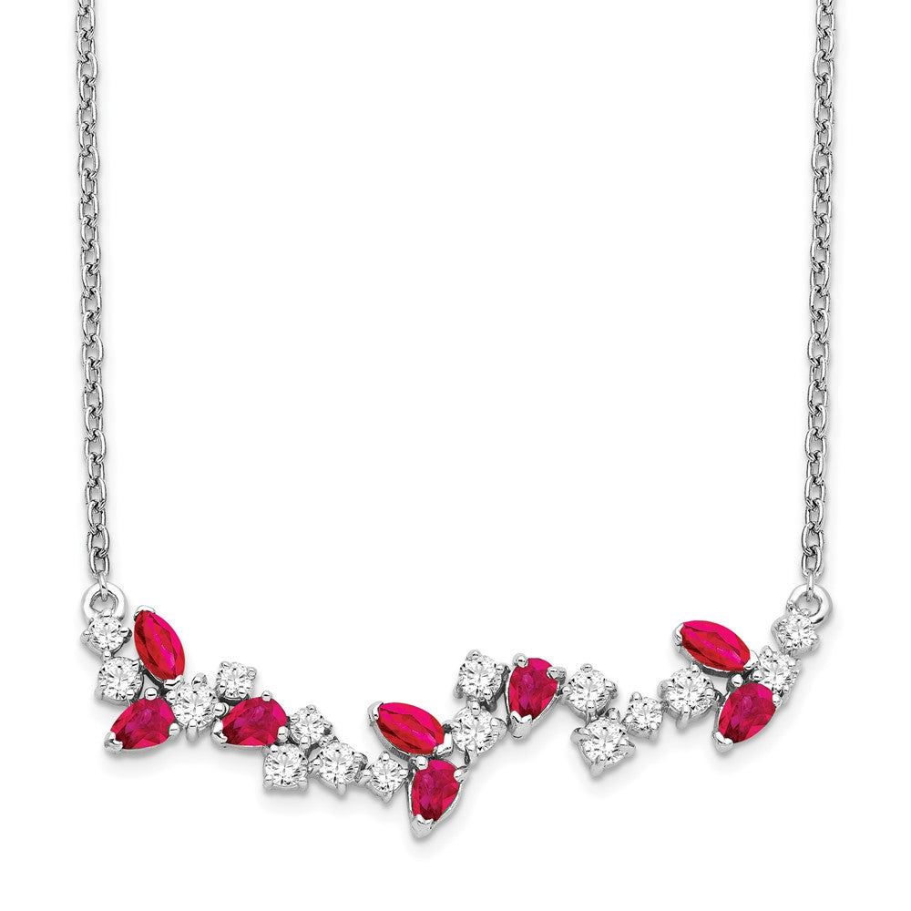 14K Weißgold Rubin und Echt Diamant 18 Zoll. Blumen Stab Halskette