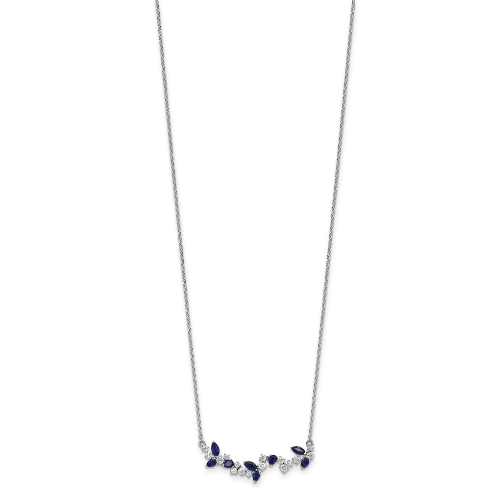 14K Weißgold Saphir und Echt Diamant 18 Zoll. Blumen Stab Halskette